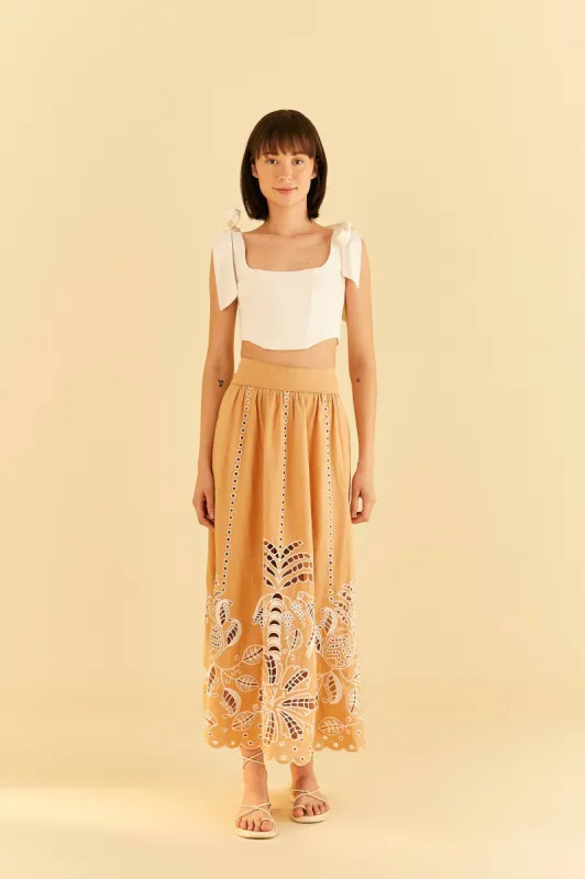 Sand Richelieu Midi Skirt sold by FARM Rio
