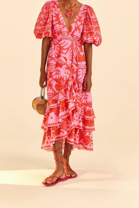 Red Jungle Scarf Wrap Midi Dress sold by FARM Rio