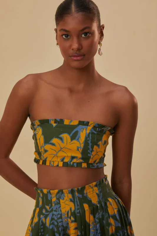 Green  Foliage Sketch Lenzing™ Ecovero™ Euroflax™ Crop Top sold by FARM Rio