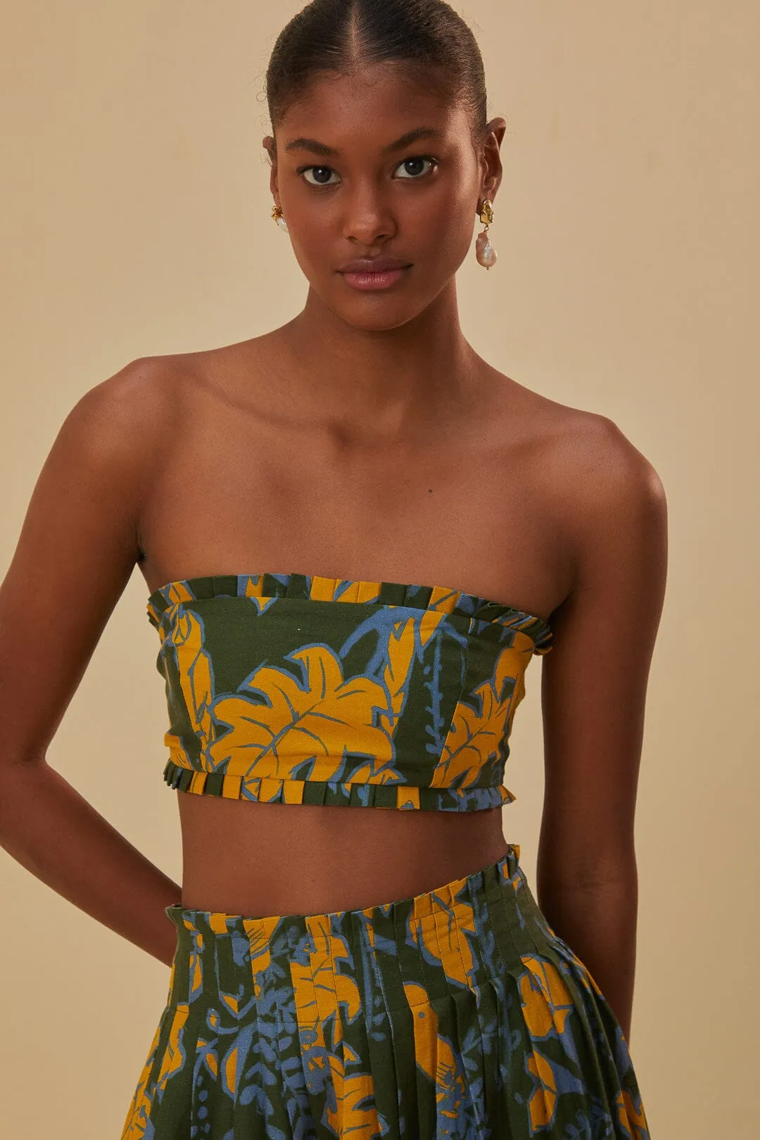 Green Foliage Sketch Lenzing™ Ecovero™ Euroflax™ Crop Top sold by FARM Rio