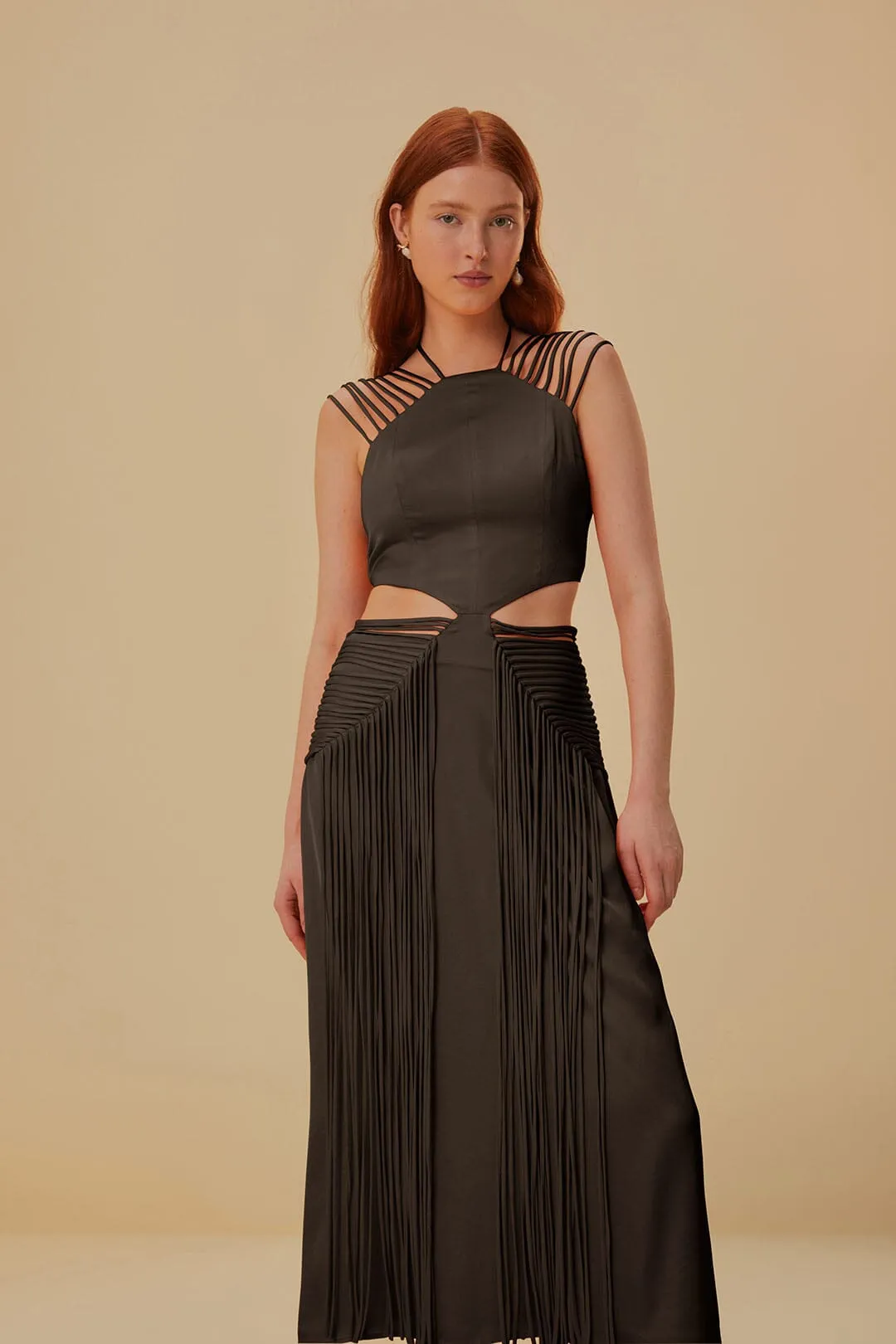 Brown Fringed Sleeveless Midi Dress sold by FARM Rio