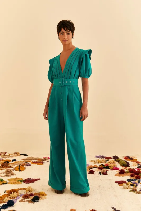 Emerald Pleated Short Sleeve Jumpsuit sold by FARM Rio