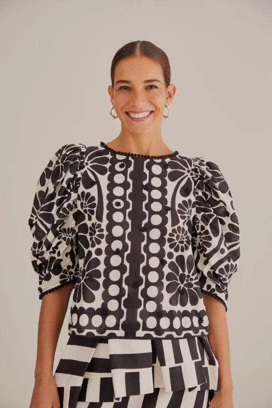 Black Palermo Puff Sleeve Blouse sold by FARM Rio