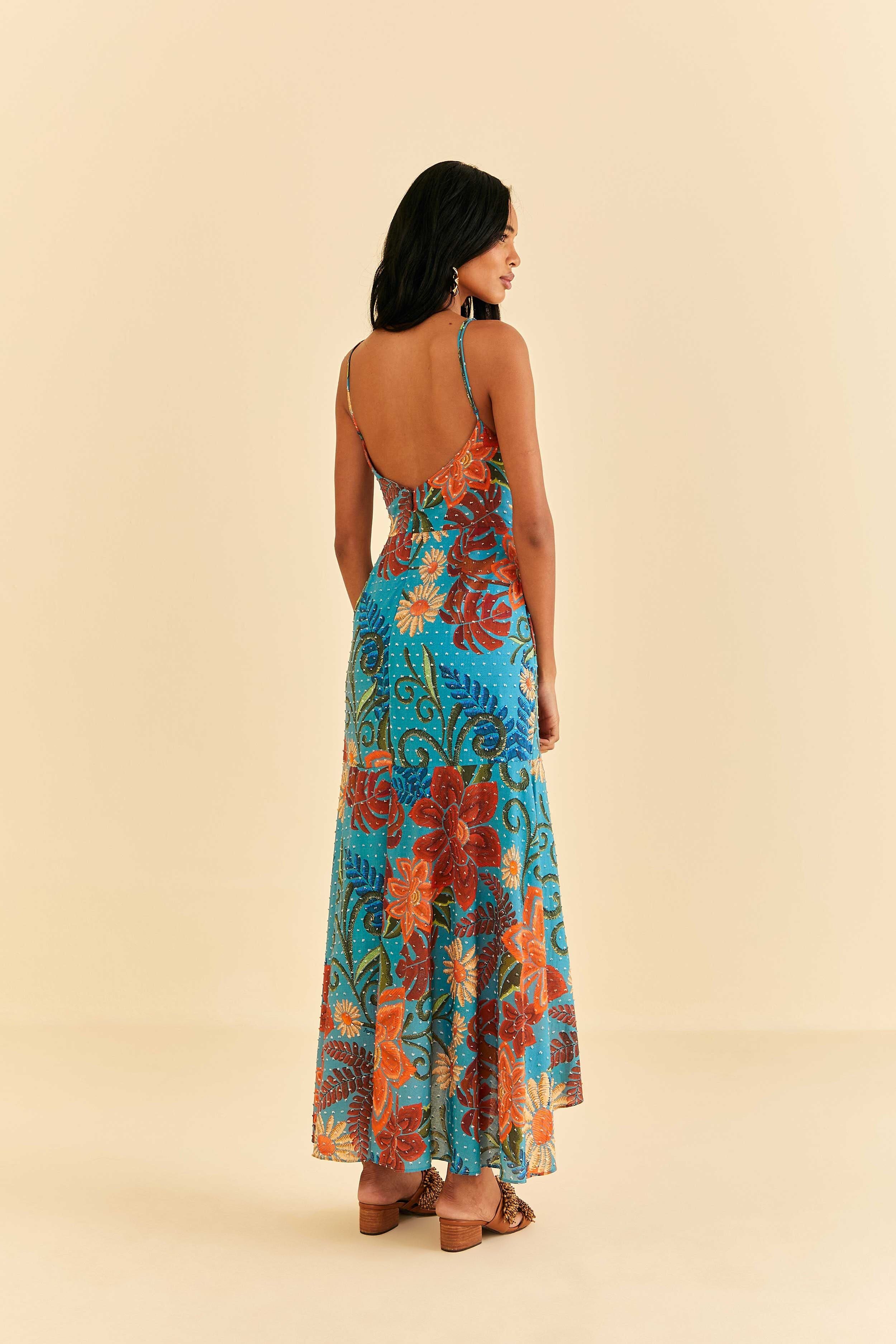 Blue Flower Dream Sleeveless Midi Dress sold by FARM Rio product image thumbnail 4