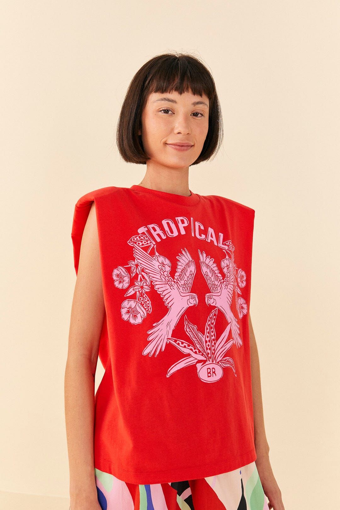 Red Tropical Organic Cotton T-Shirt sold by FARM Rio