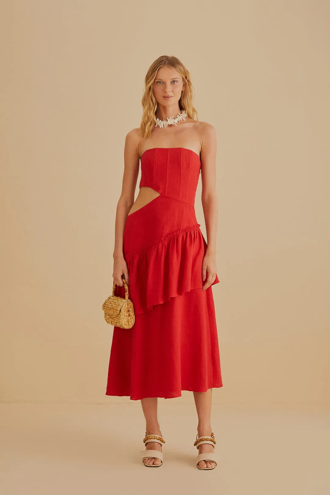 Red Cut Out Strapless Midi Dress sold by FARM Rio