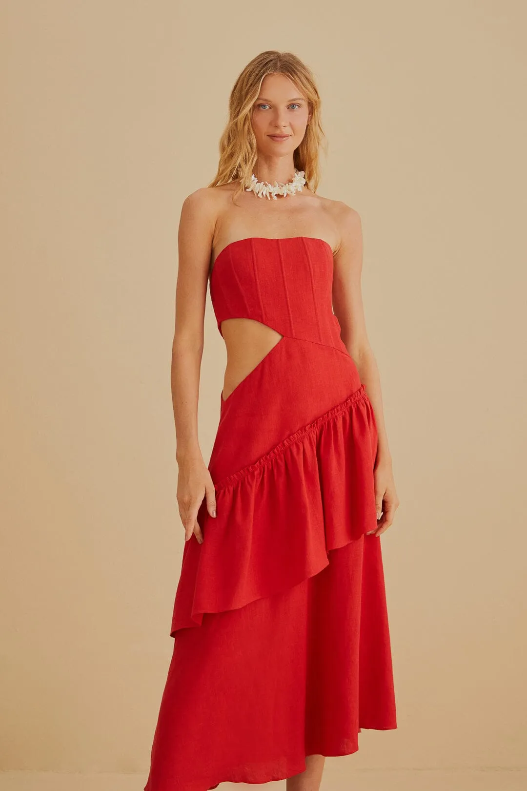 Red Cut Out Strapless Midi Dress sold by FARM Rio product image thumbnail 4
