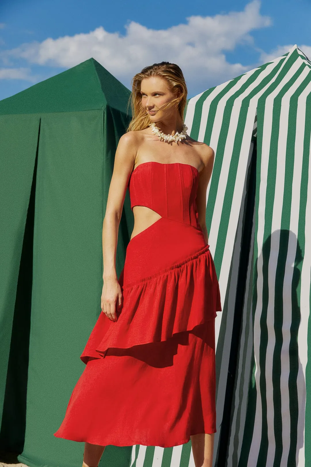 Red Cut Out Strapless Midi Dress sold by FARM Rio product image thumbnail 2