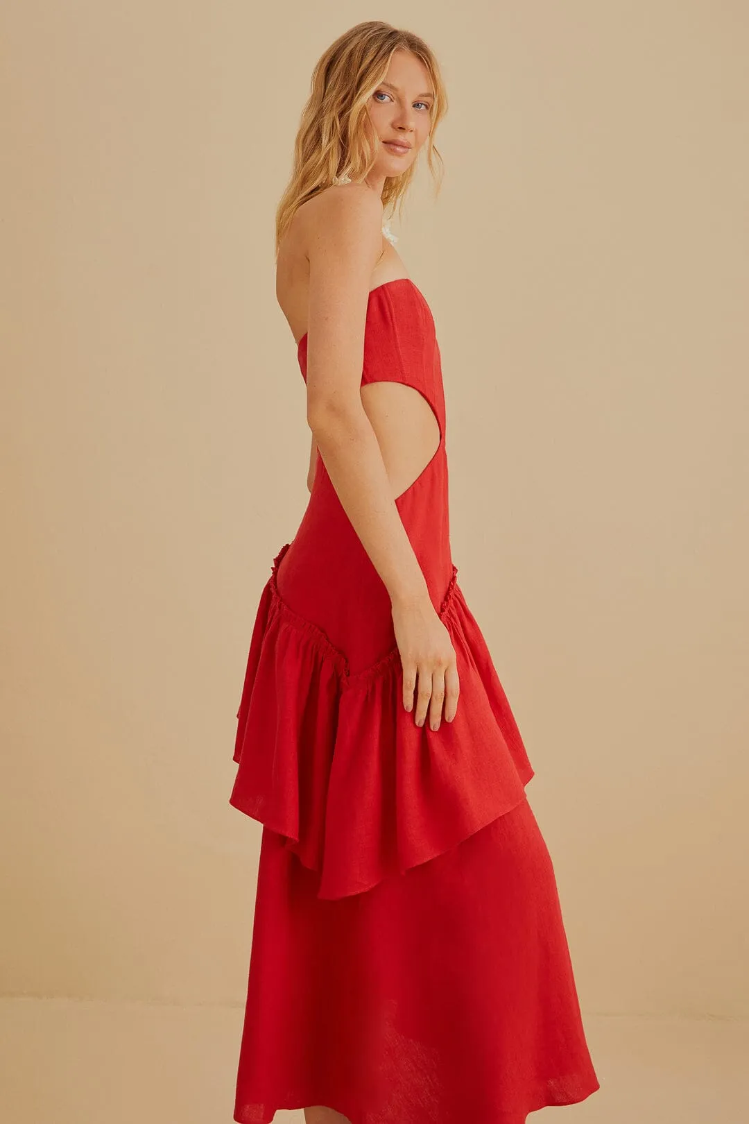 Red Cut Out Strapless Midi Dress sold by FARM Rio product image thumbnail 3