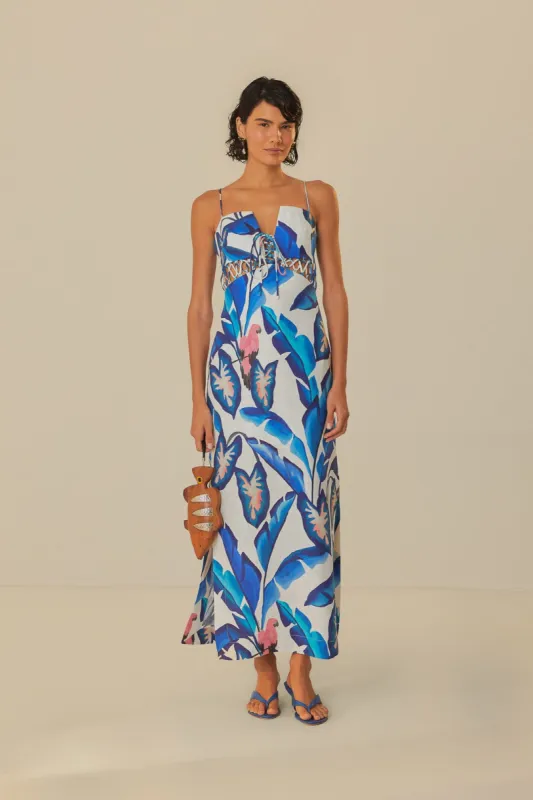 Off-White Blue Foliage Maxi Dress sold by FARM Rio