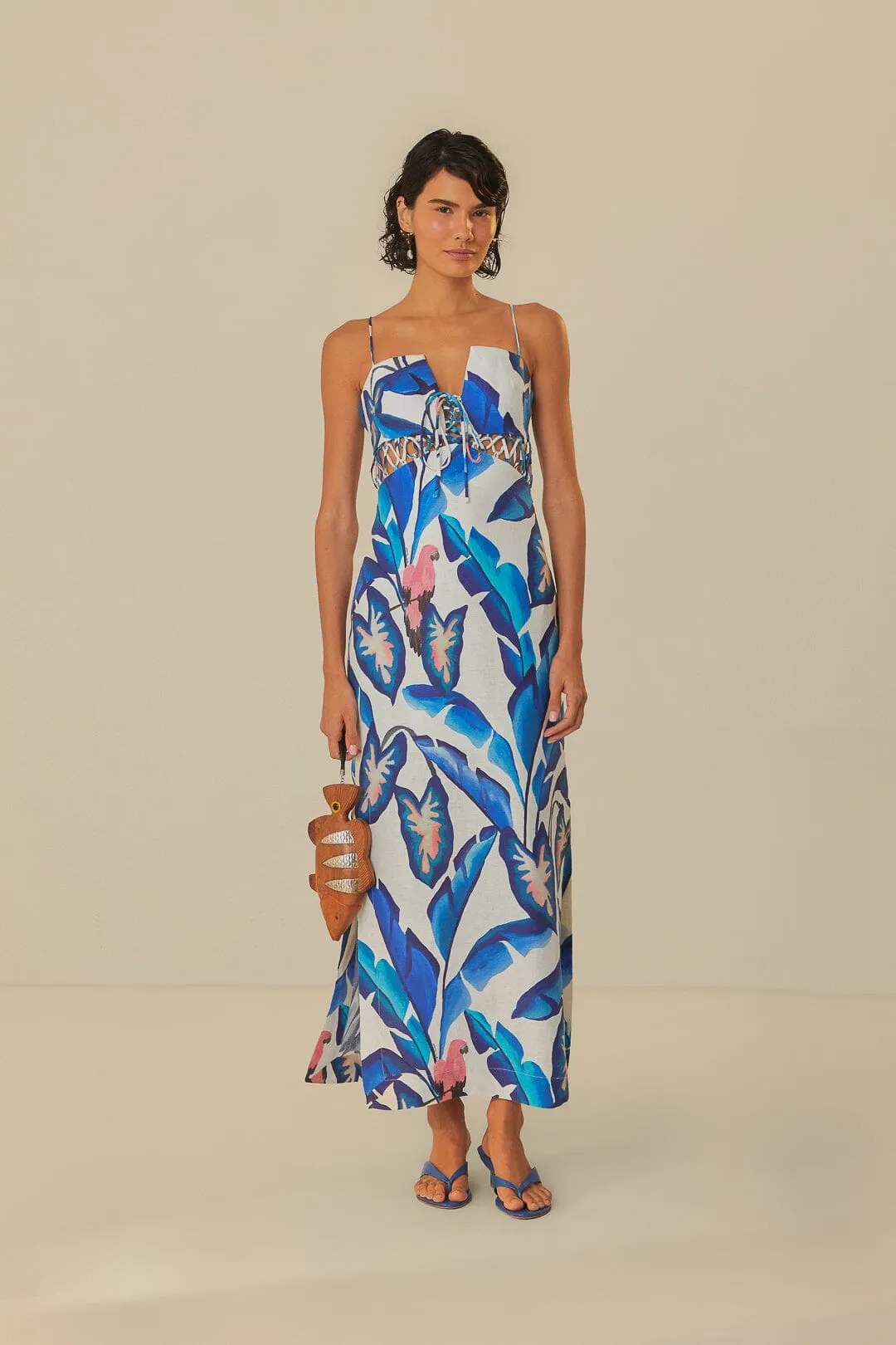 Off-White Blue Foliage Maxi Dress sold by FARM Rio