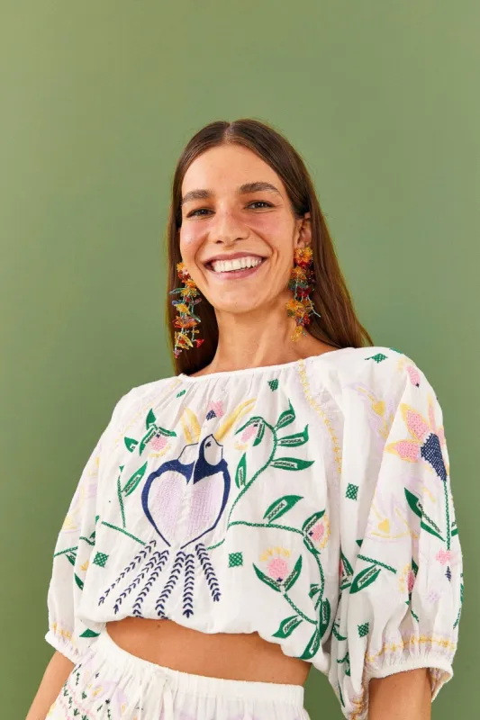 White Summer Garden Embroidered Crop Top sold by FARM Rio