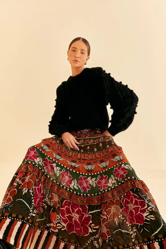 Multicolor Ainika Floral Garden Tiered Maxi Skirt sold by FARM Rio