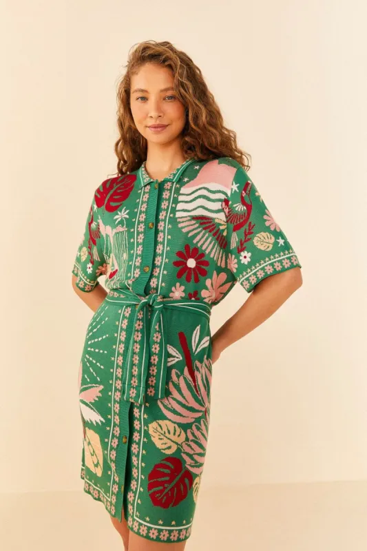 Green Lenzing™ Ecovero™ Viscose Rio Tiles Knit Shirtdress sold by FARM Rio