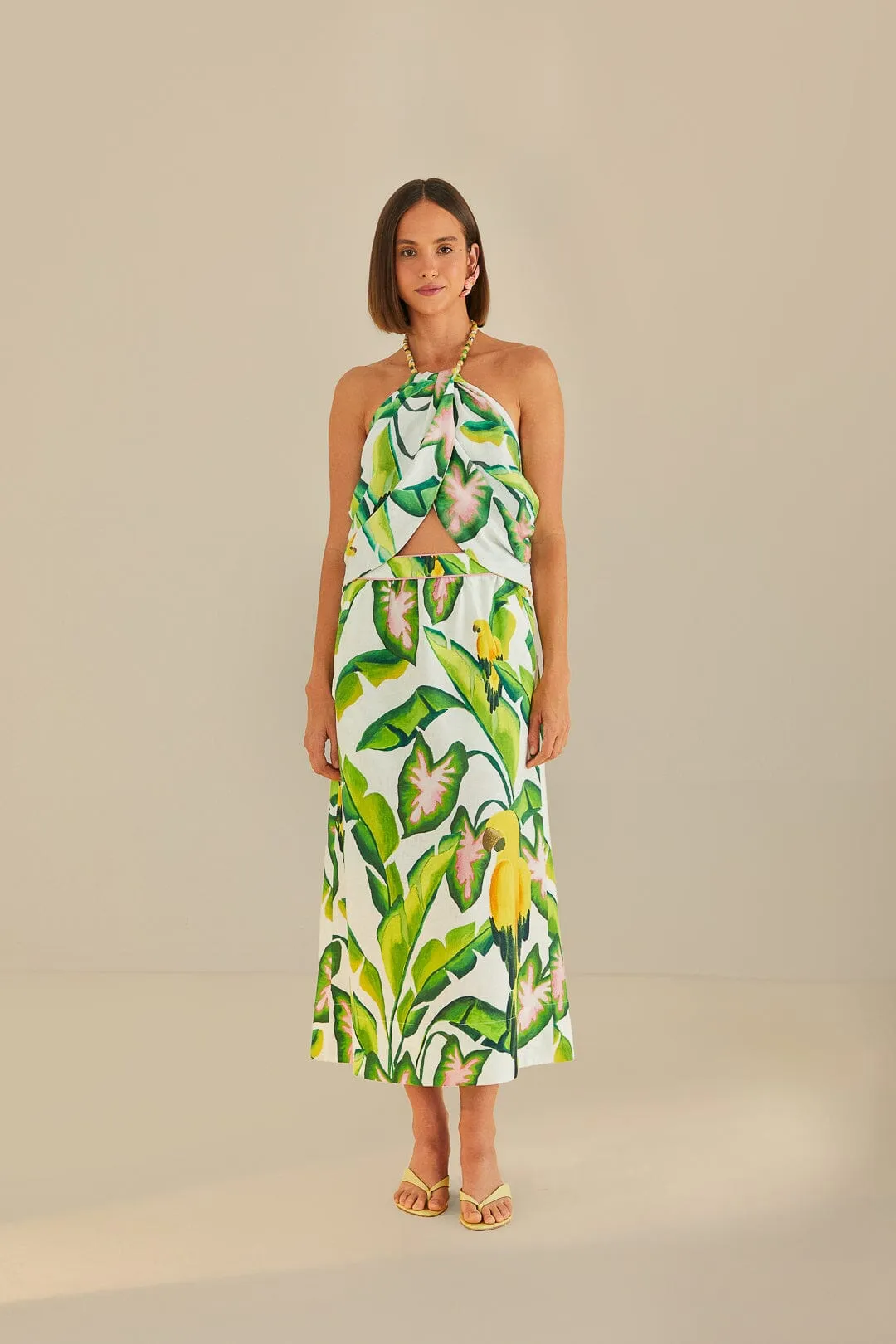 Off-White Summer Foliage Skirt sold by FARM Rio