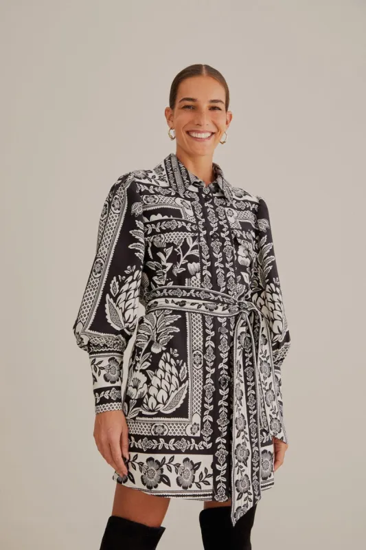 Black Pineapple Garden Long Sleeve Shirtdress sold by FARM Rio
