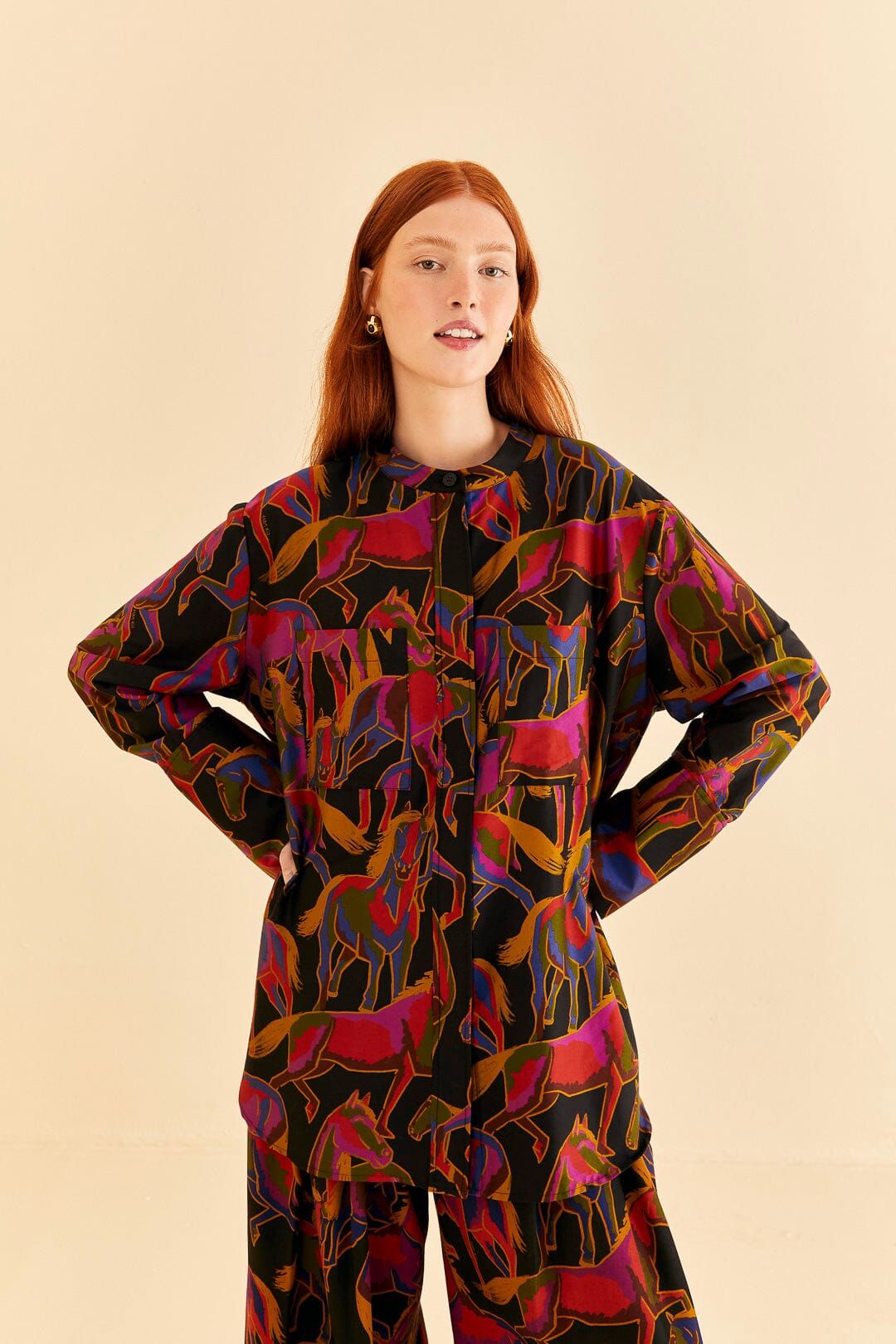 Black Wild Horses Maxi Shirt sold by FARM Rio