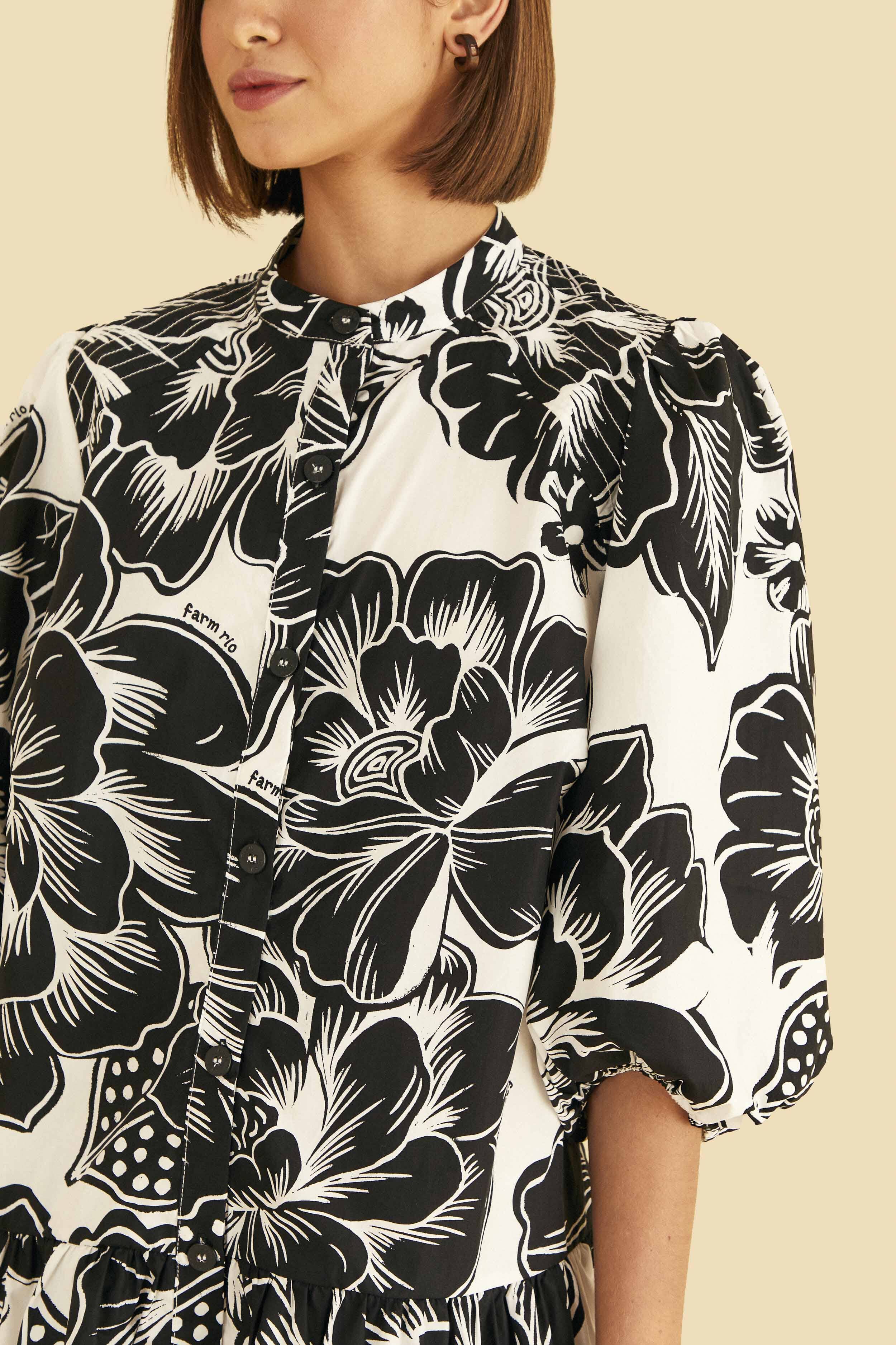 Off-White Chita Woodcut Organic Cotton Mini Dress sold by FARM Rio product image thumbnail 3