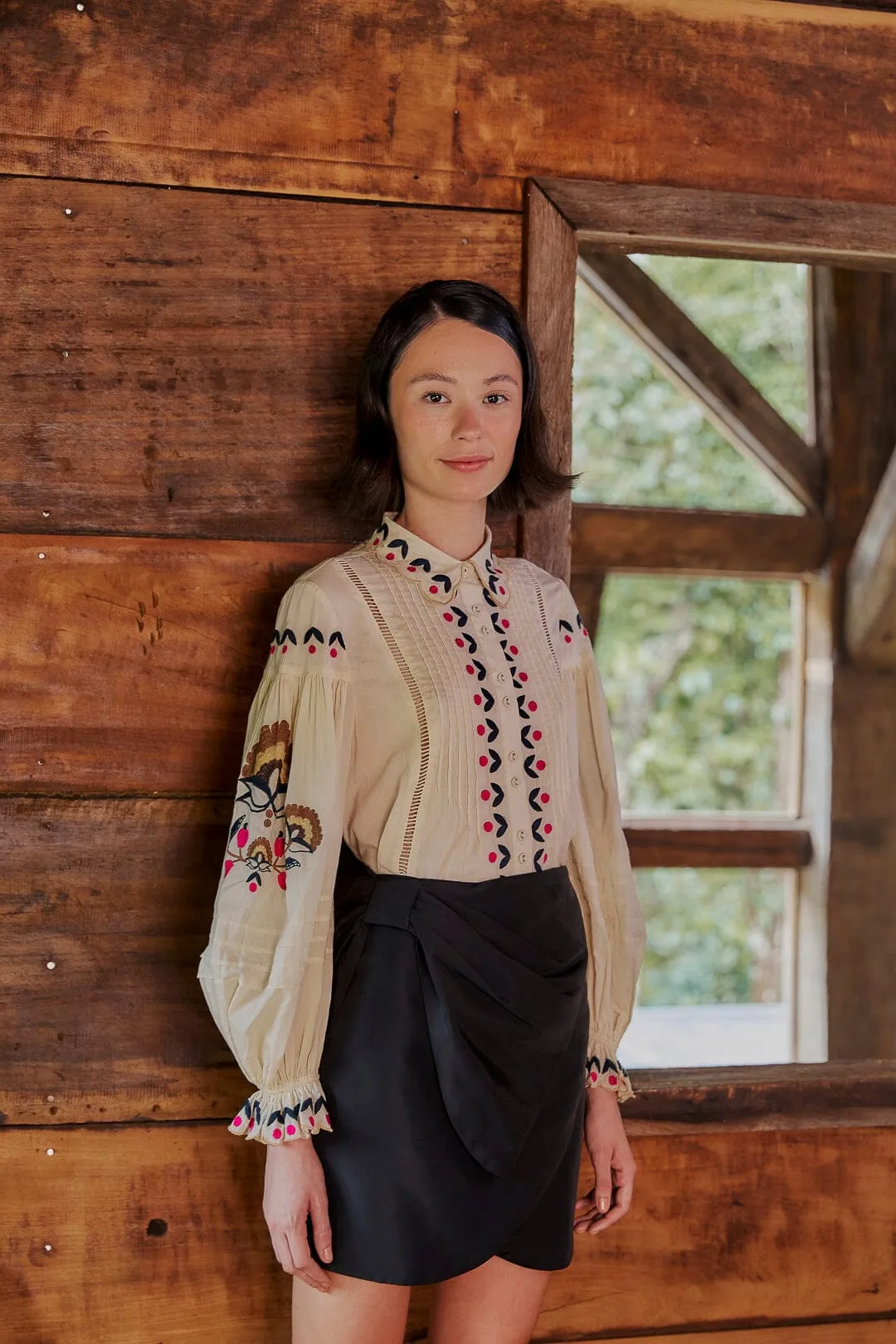 Black Taffeta Mini Skirt sold by FARM Rio