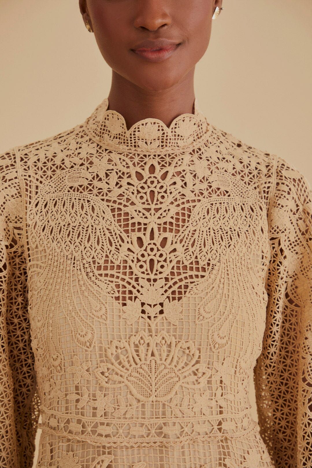 Khaki Guipure Long Sleeve Maxi Dress sold by FARM Rio product image thumbnail 3