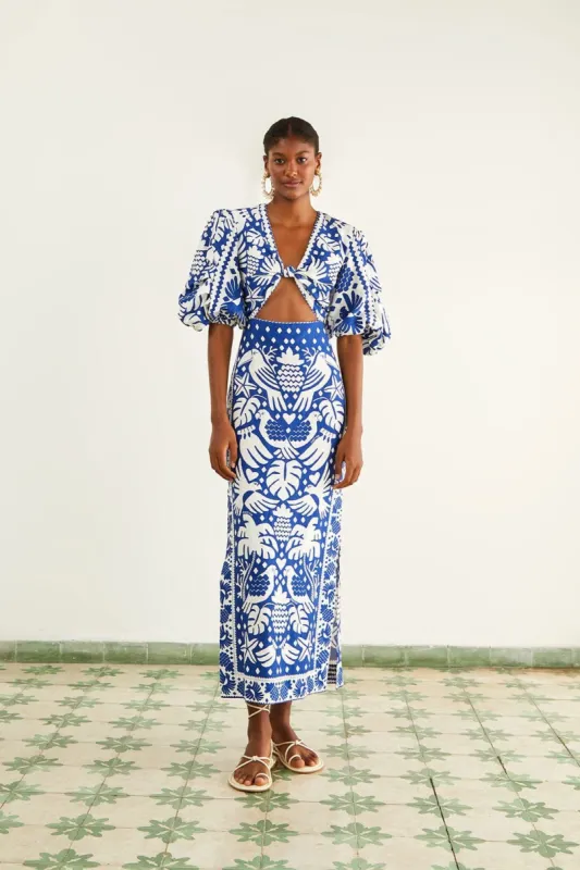 Navy Blue Jungle Scarf Midi Dress sold by FARM Rio