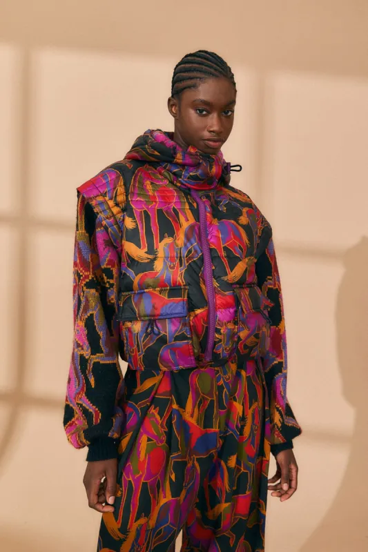 Black Wild Horses Reversible Puffer Jacket sold by FARM Rio