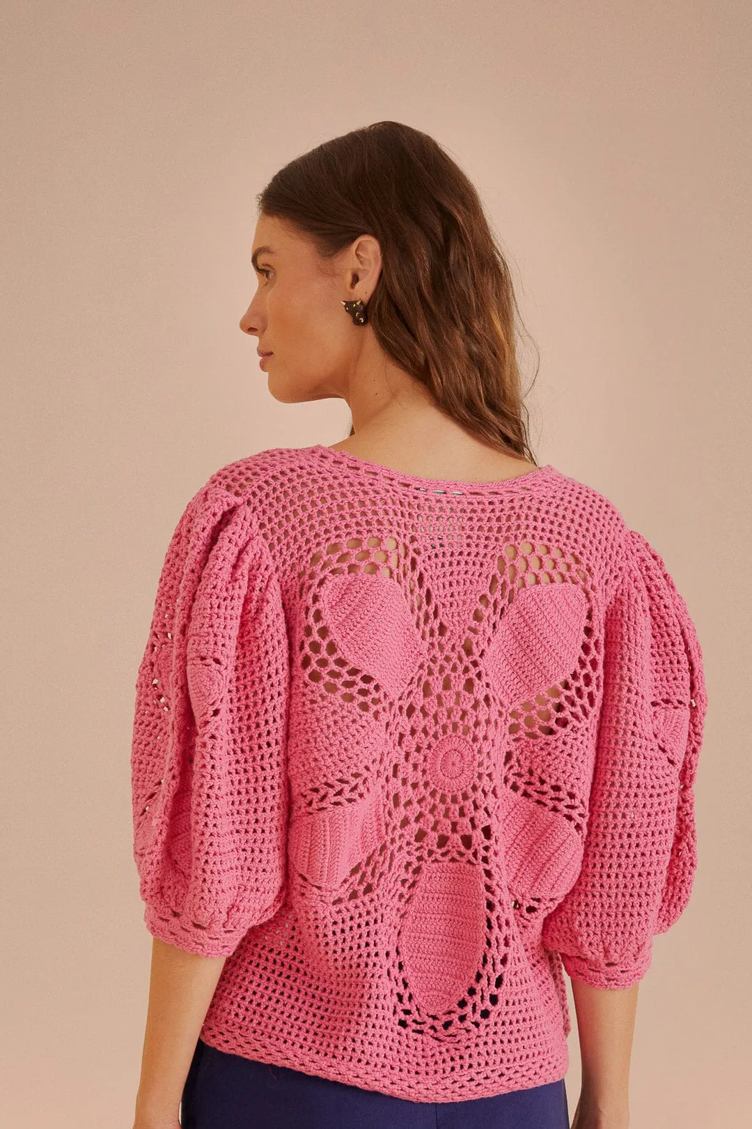 Blush Flower Draw Crochet Blouse sold by FARM Rio product image thumbnail 3