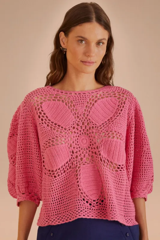 Blush Flower Draw Crochet Blouse sold by FARM Rio