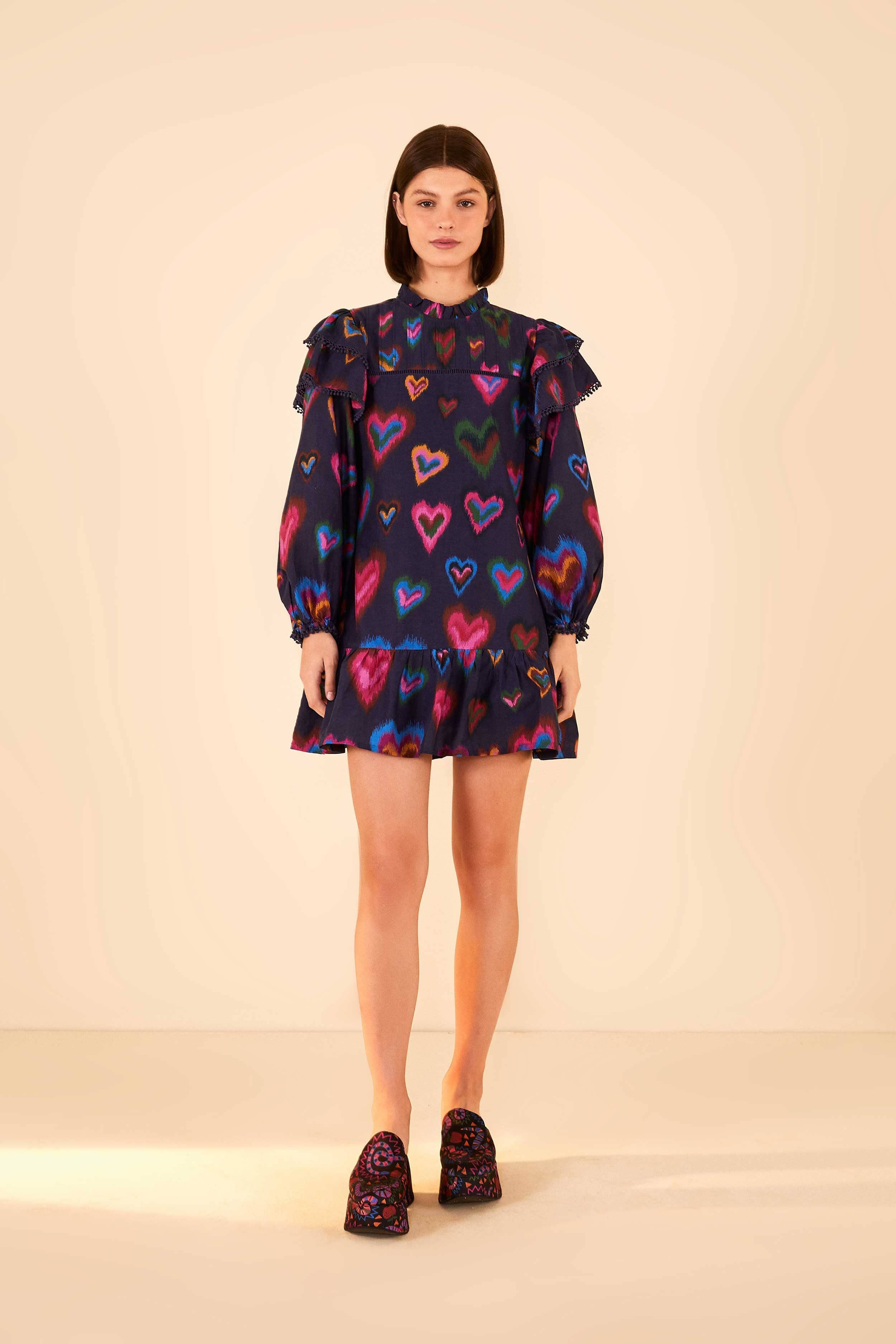 Navy Ikat Dyed Hearts Mini Dress sold by FARM Rio product image thumbnail 2