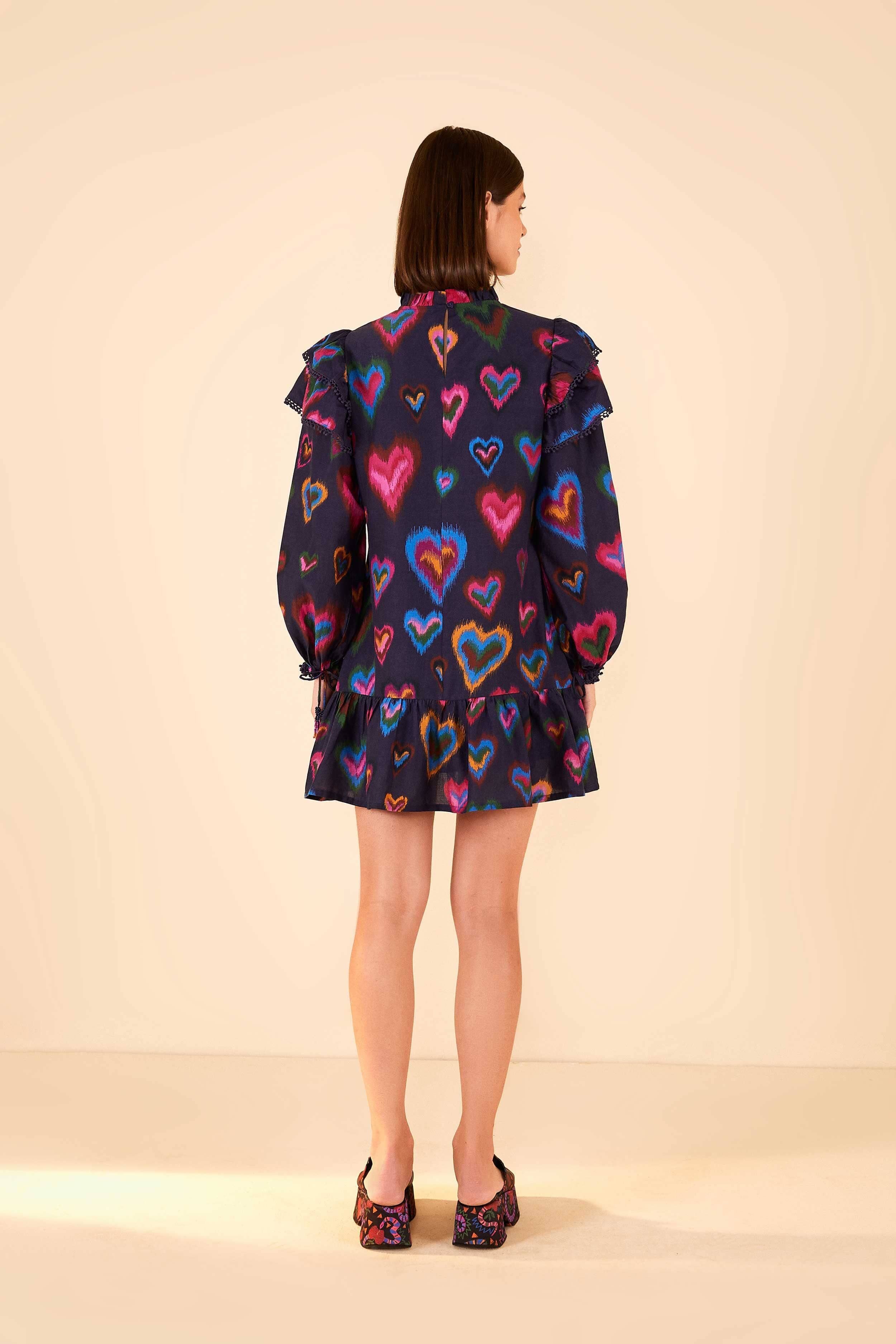 Navy Ikat Dyed Hearts Mini Dress sold by FARM Rio product image thumbnail 3