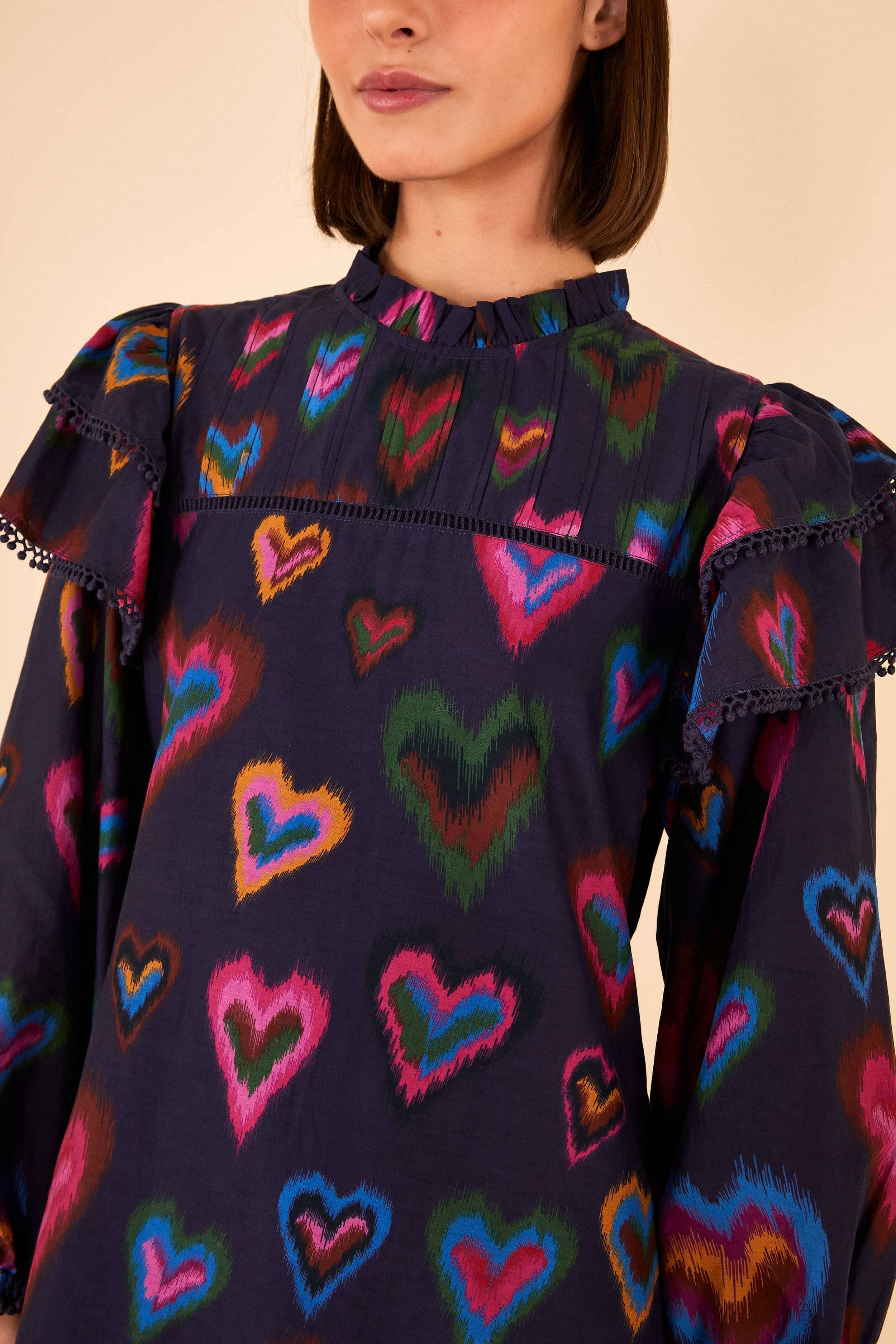 Navy Ikat Dyed Hearts Mini Dress sold by FARM Rio product image thumbnail 4