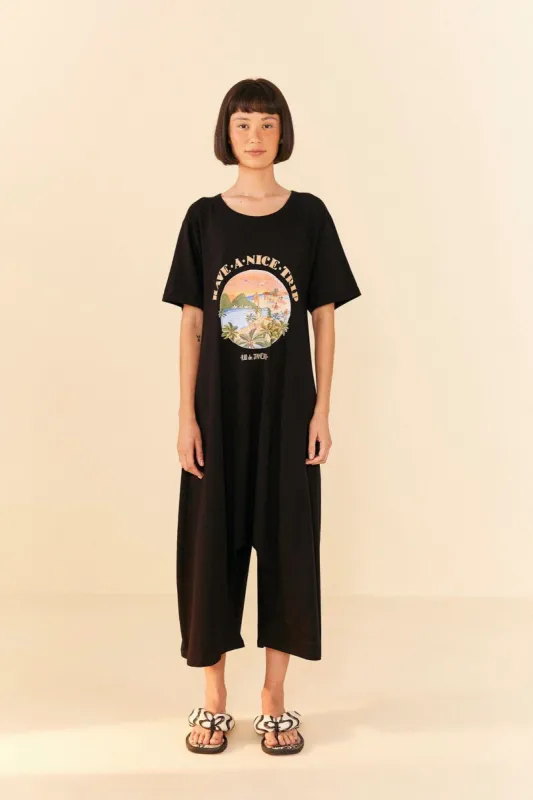 Black Have A Nice Trip Organic Cotton Jumpsuit sold by FARM Rio