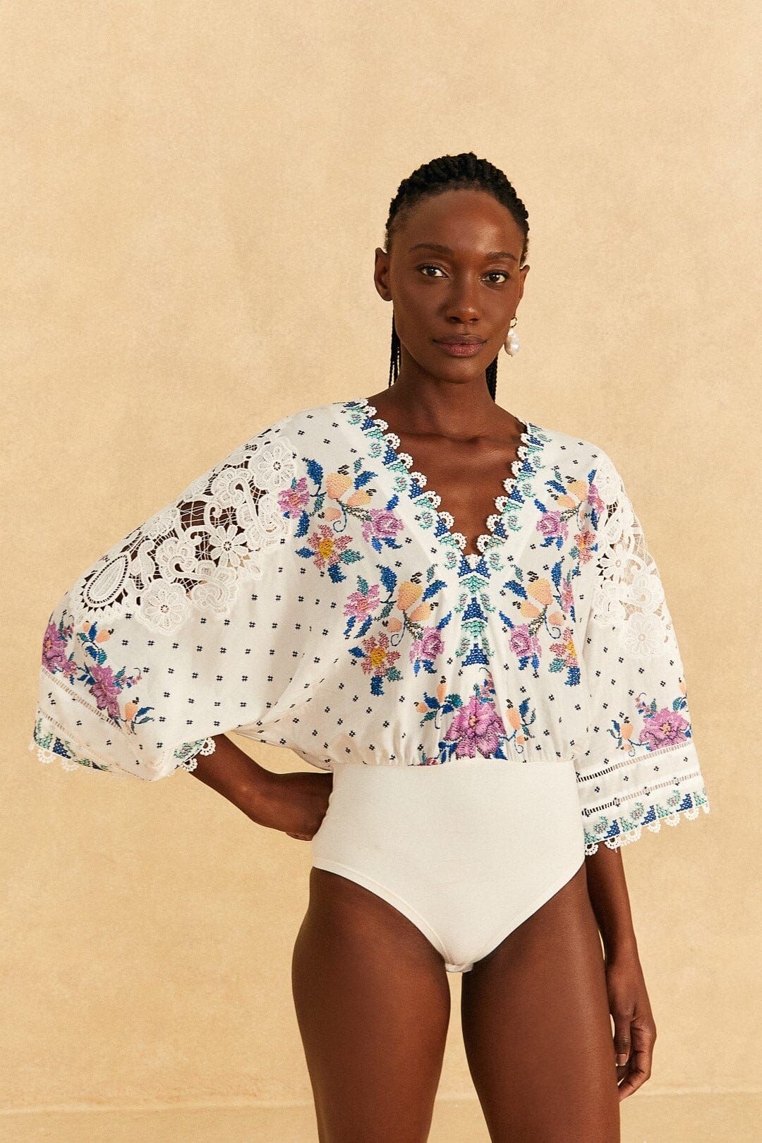 Off-White Romantic Bandanas Bodysuit sold by FARM Rio product image thumbnail 2