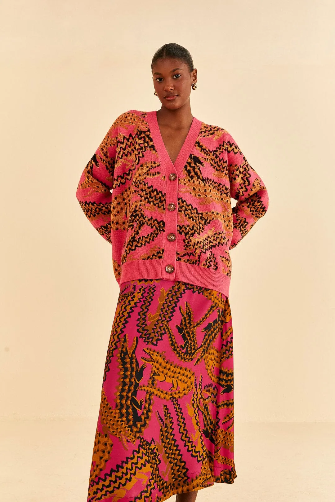 Pink Croco Midi Skirt sold by FARM Rio