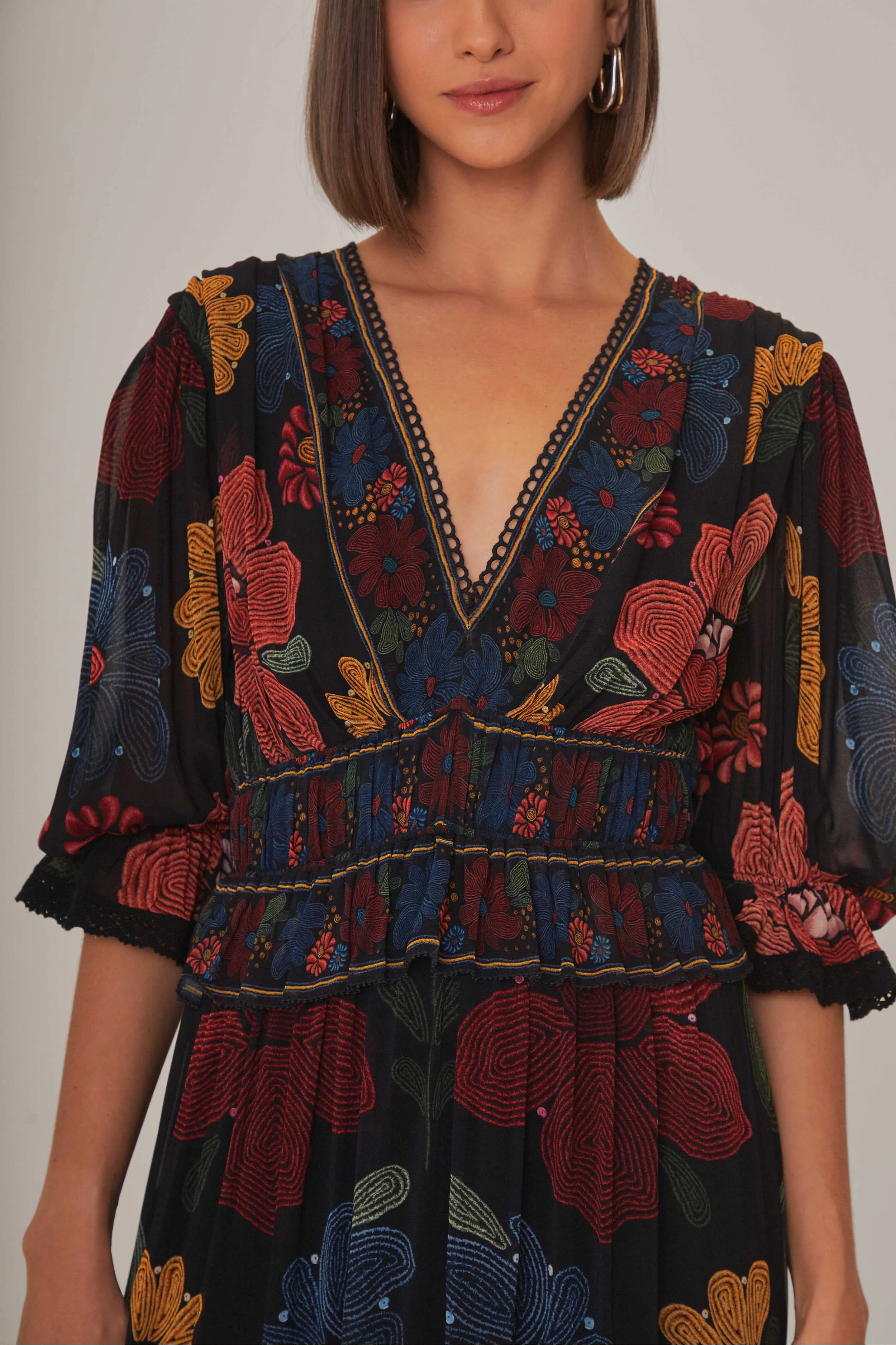 Black Stitched Garden Short Sleeve Maxi Dress sold by FARM Rio product image thumbnail 3