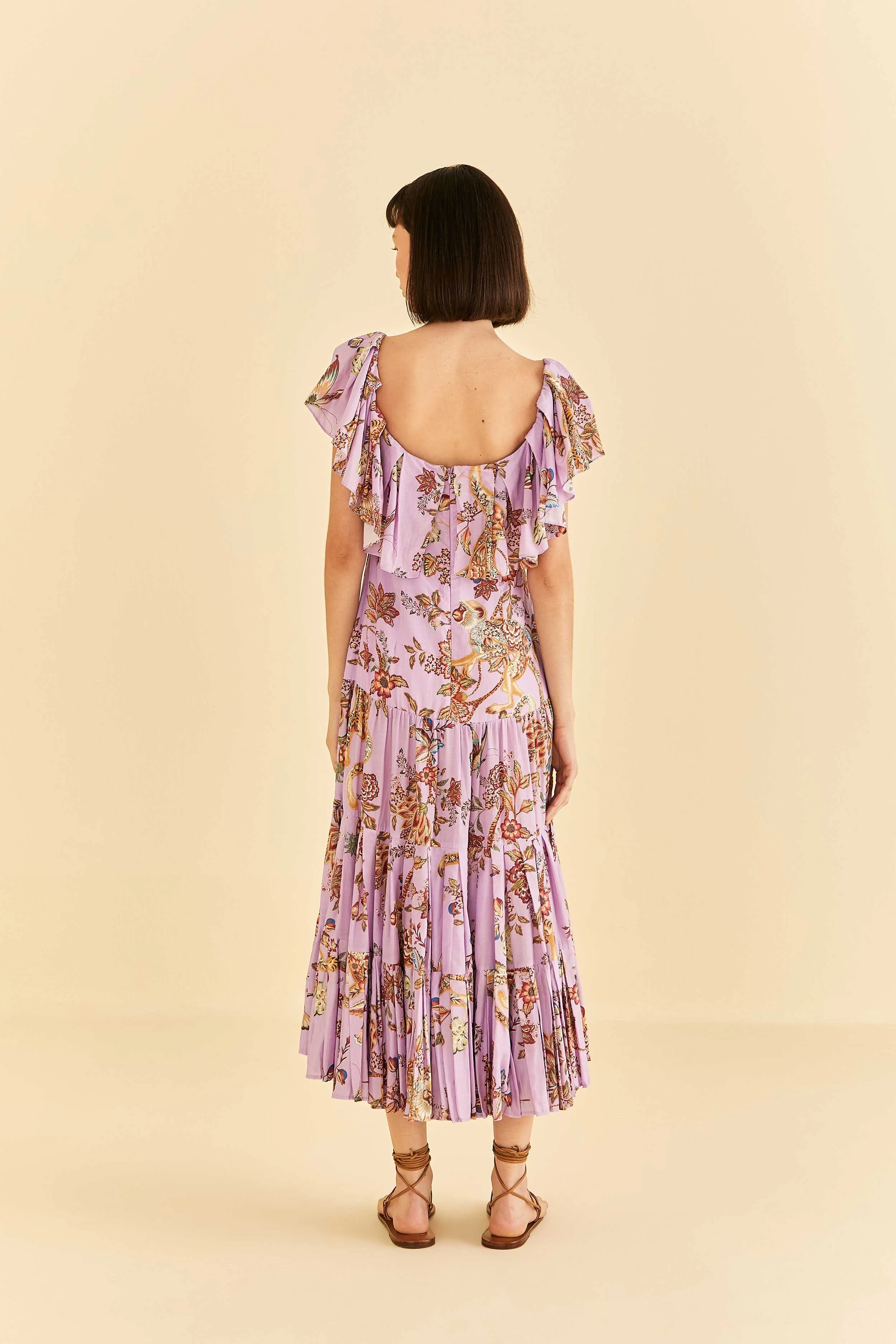 Lilac Floral Monkey Short Sleeve Maxi Dress sold by FARM Rio product image thumbnail 4
