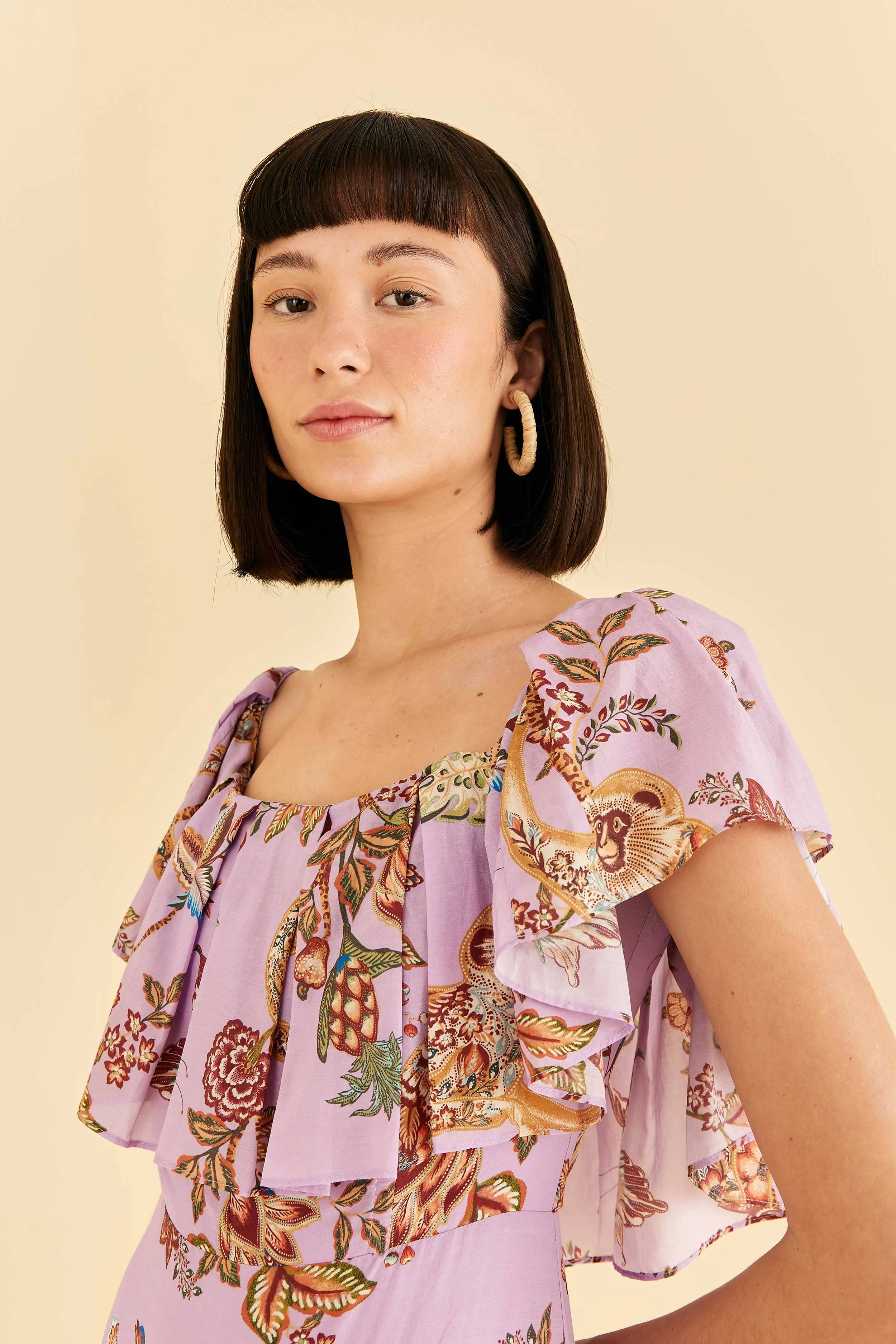 Lilac Floral Monkey Short Sleeve Maxi Dress sold by FARM Rio product image thumbnail 3