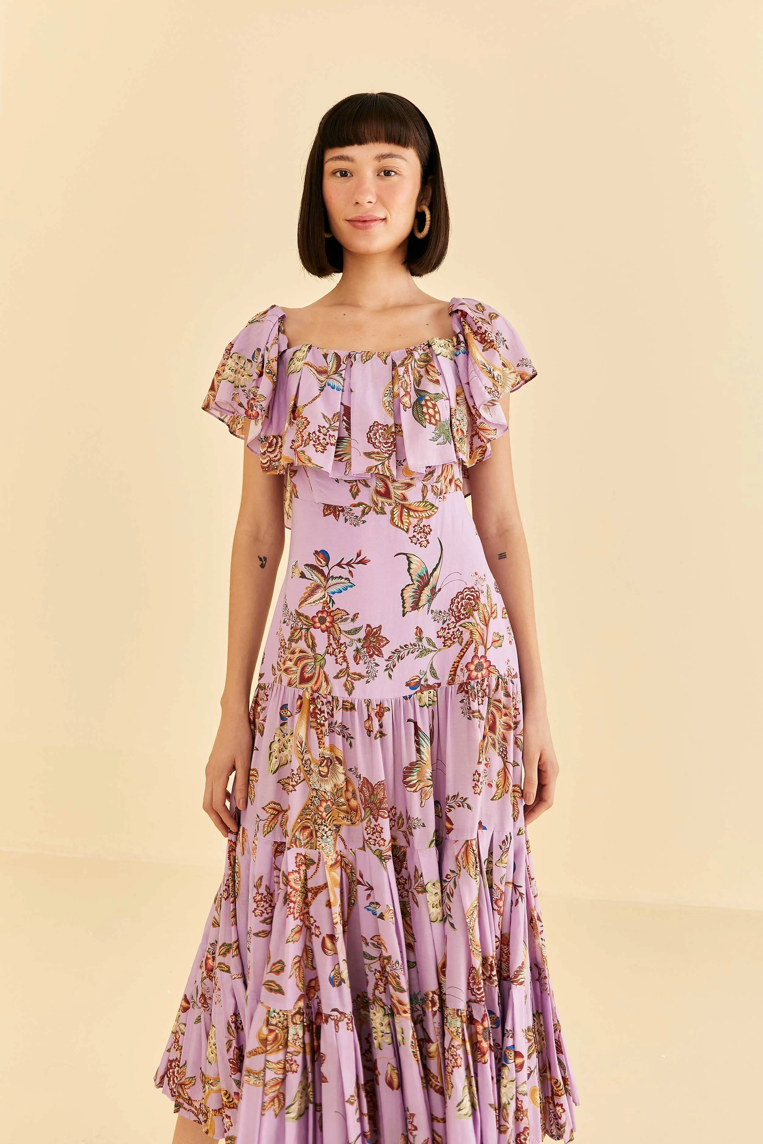 Lilac Floral Monkey Short Sleeve Maxi Dress sold by FARM Rio product image thumbnail 2