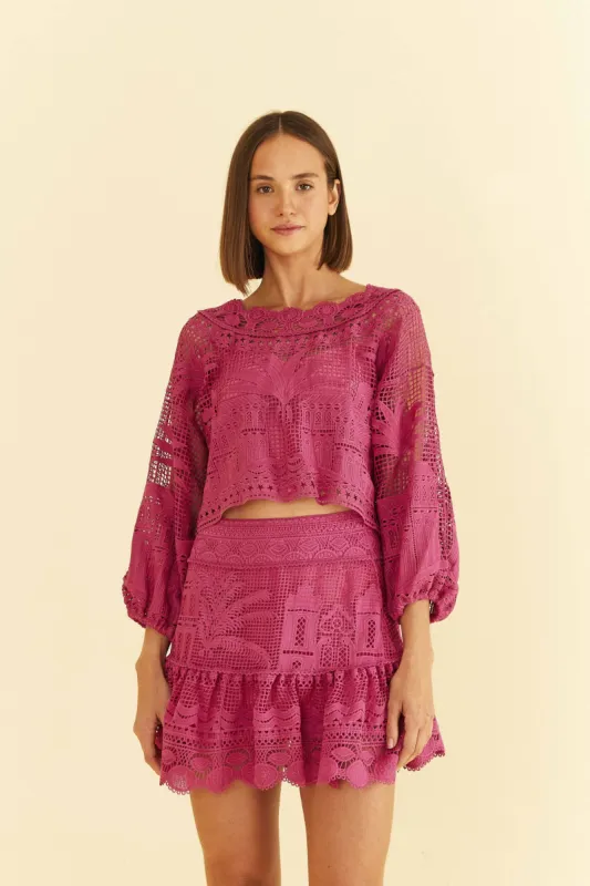 Pink Morada Boa Guipure Mini Skirt sold by FARM Rio