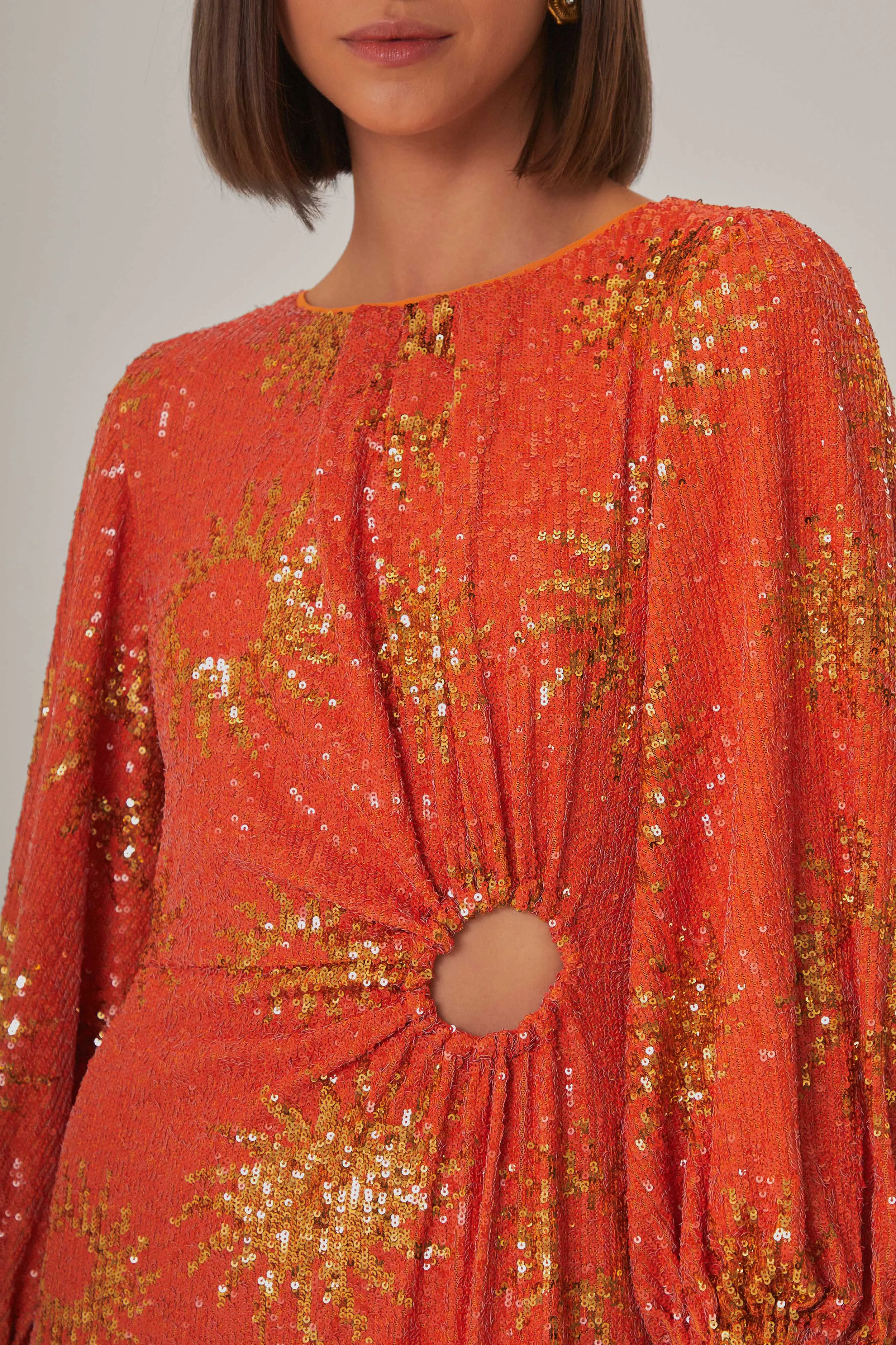 Orange Sunny Mood Sequin Cut Out Midi Dress sold by FARM Rio product image thumbnail 3