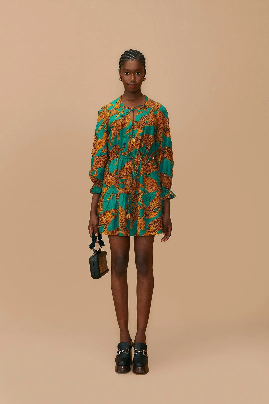 Green Artsy Leopards Long Sleeve Mini Dress sold by FARM Rio product image thumbnail 2