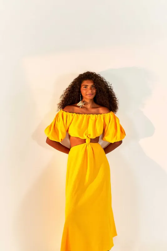 Yellow Knot Midi Dress sold by FARM Rio