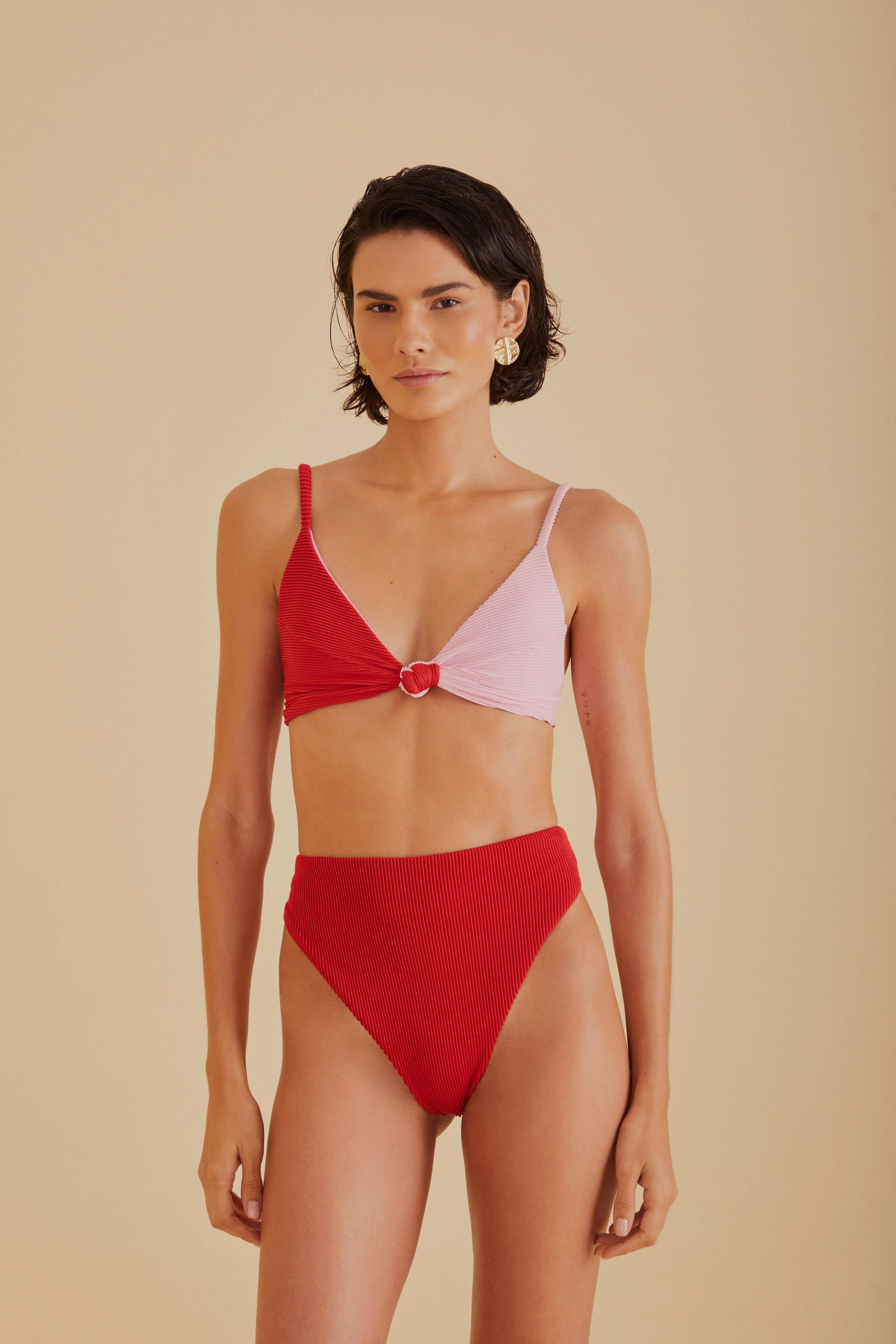 Red And Pink Knot Bikini Top sold by FARM Rio