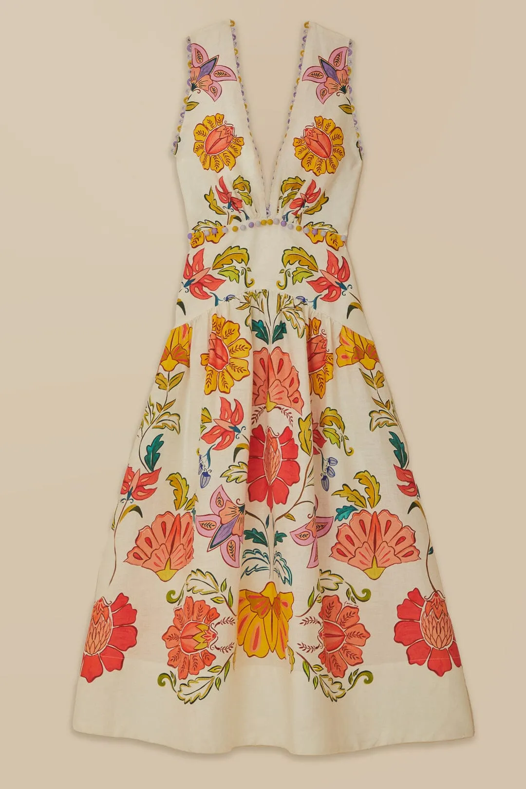 Off-White Floral Insects Euroflax™ Premium Linen Maxi Dress sold by FARM Rio product image thumbnail 4