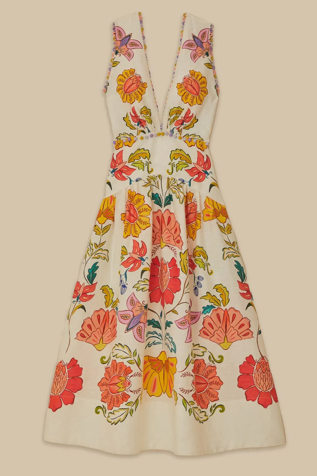 Off-White Floral Insects Euroflax™ Premium Linen Maxi Dress sold by FARM Rio product image thumbnail 5