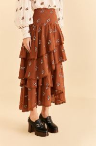 Caramel Embroidered Horses Layered Maxi Skirt sold by FARM Rio