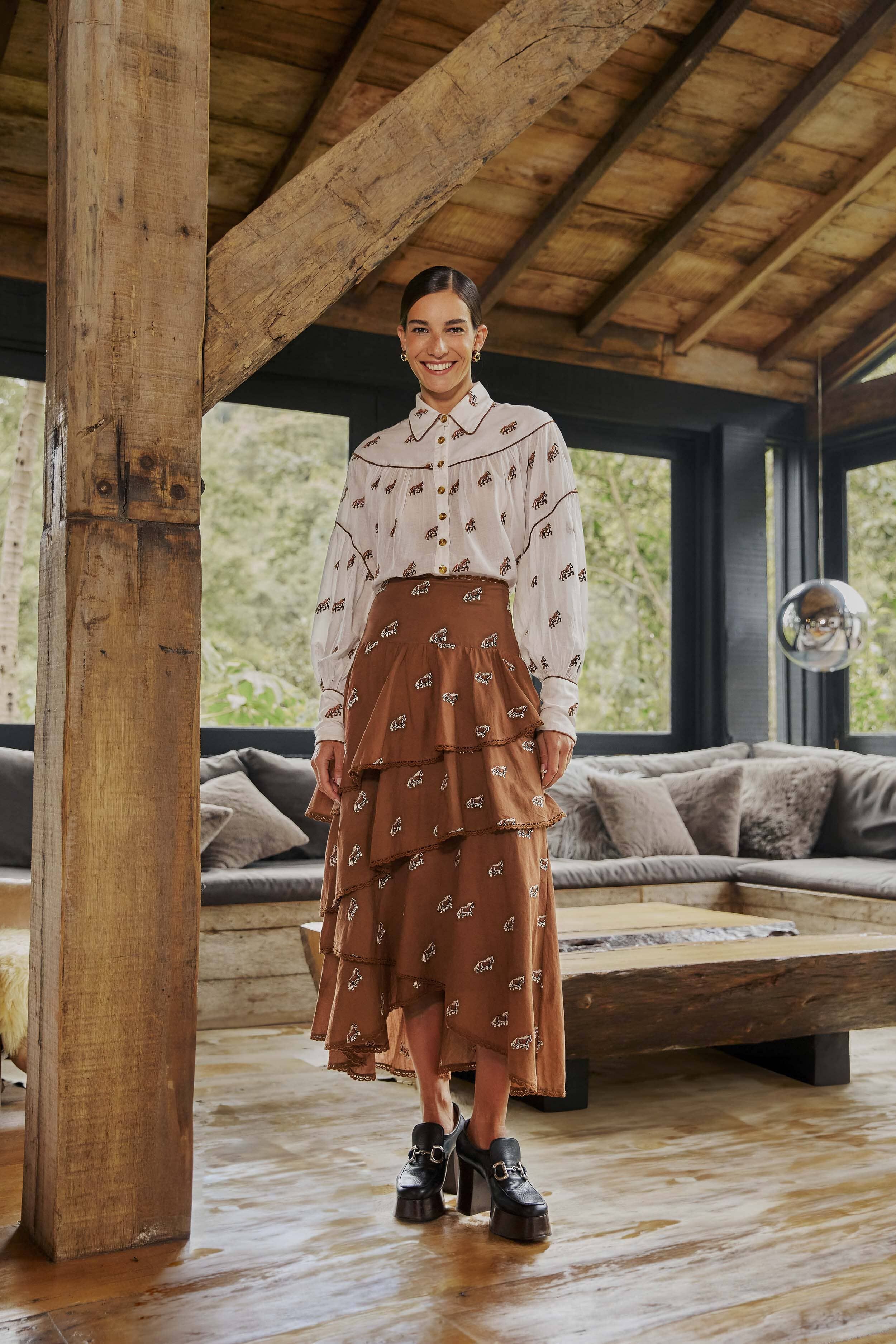 Caramel Embroidered Horses Layered Maxi Skirt sold by FARM Rio product image thumbnail 2