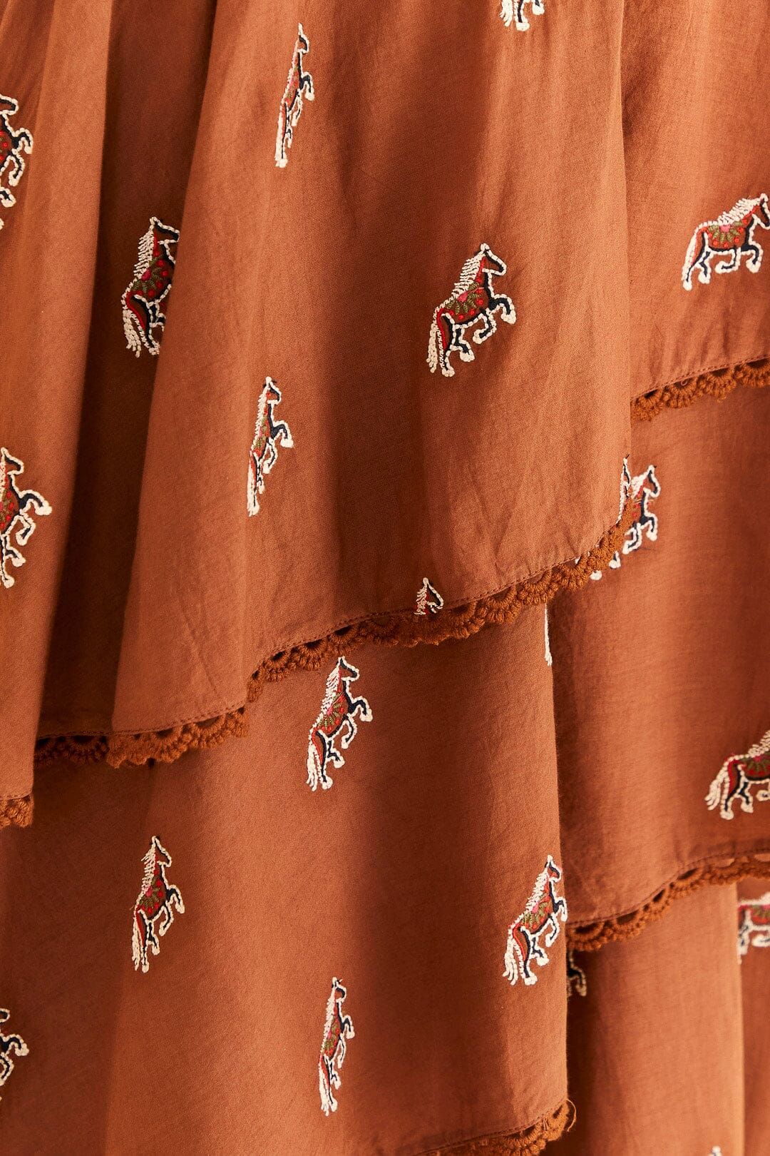 Caramel Embroidered Horses Layered Maxi Skirt sold by FARM Rio product image thumbnail 4