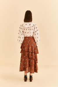 Caramel Embroidered Horses Layered Maxi Skirt sold by FARM Rio