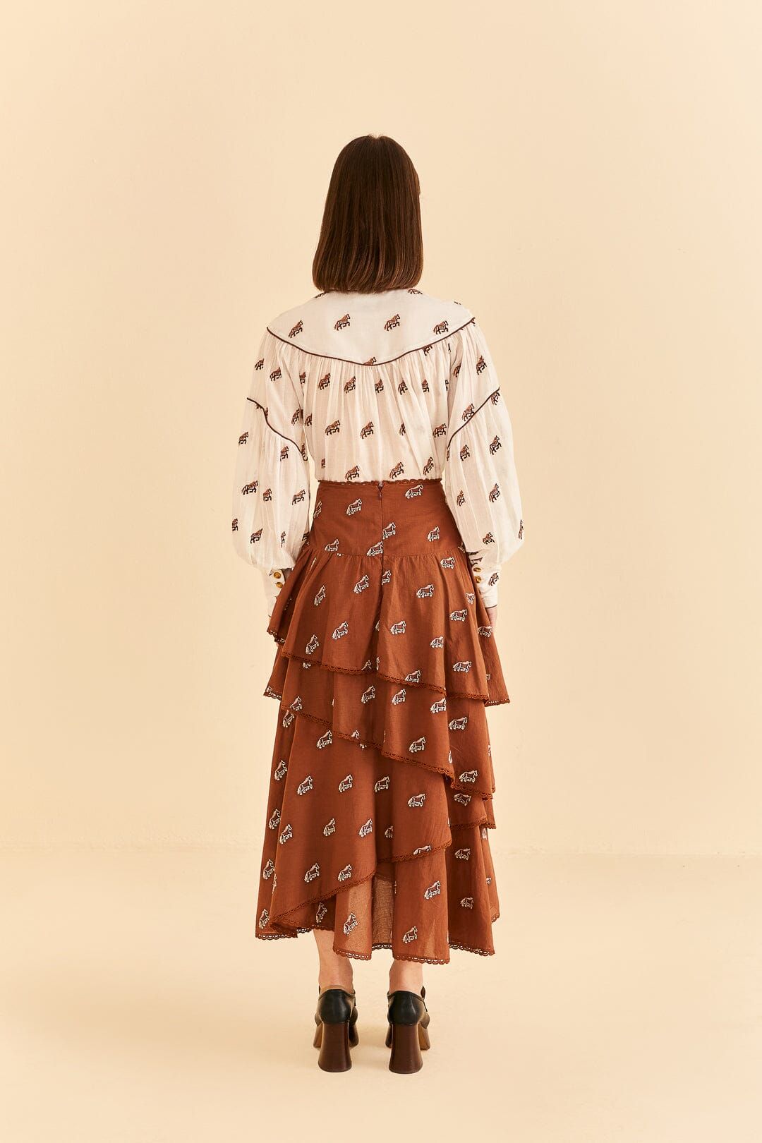 Caramel Embroidered Horses Layered Maxi Skirt sold by FARM Rio product image thumbnail 3
